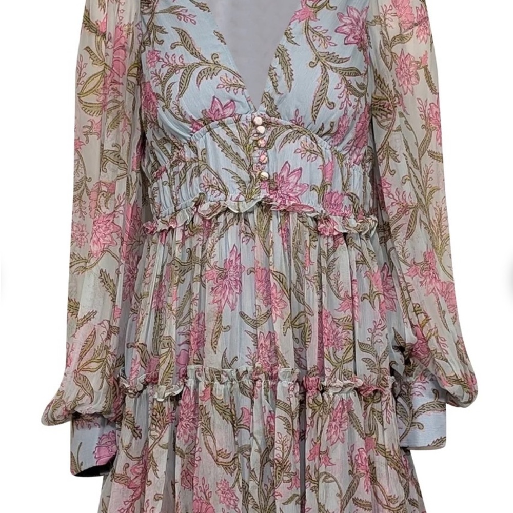 HEMANT AND NANDITA Floral Long sleeve Dress in Powder Blue